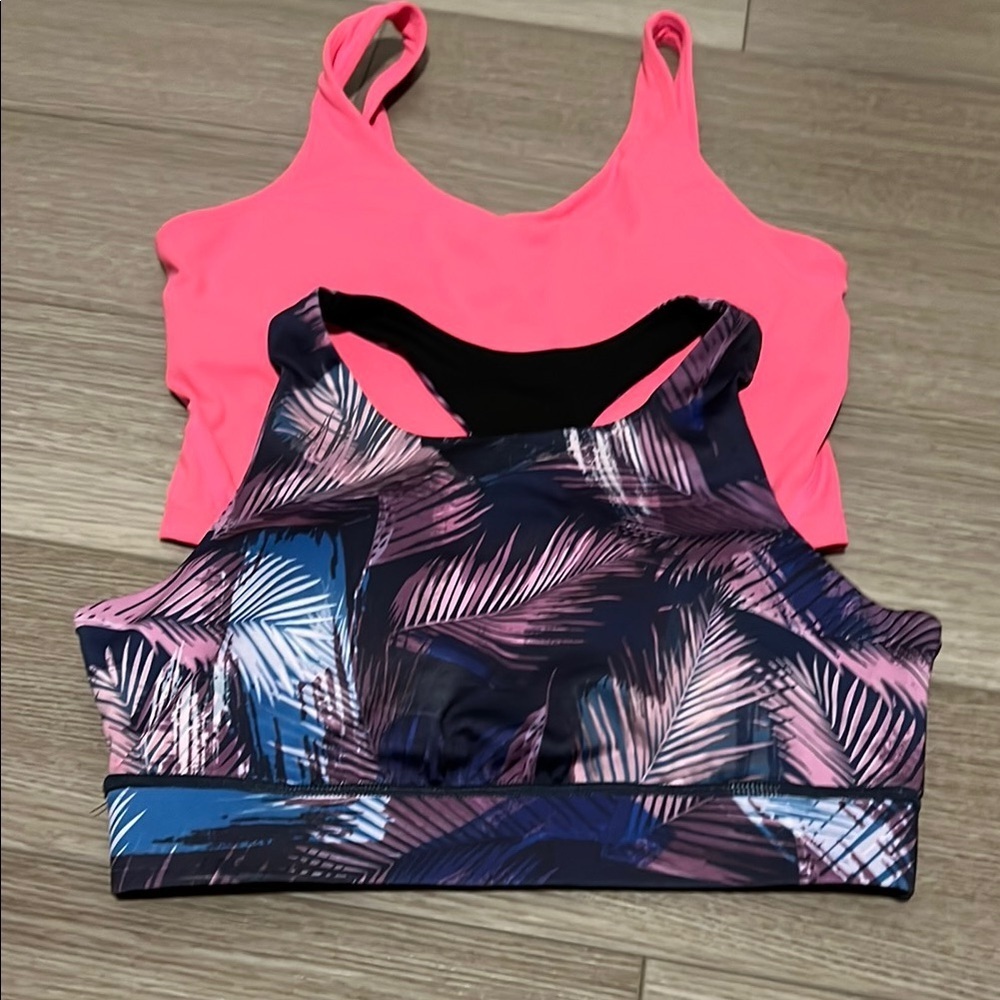 Tropical Print and Pink Women's sports bras